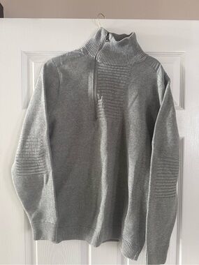 Simons Cotton Gray Mock-Neck Half-Zip Sweater Large